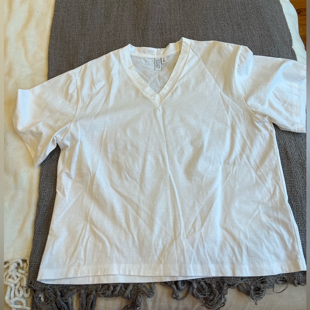 Boxy White Cropped T-Shirt with V-neck from & Other Stories
